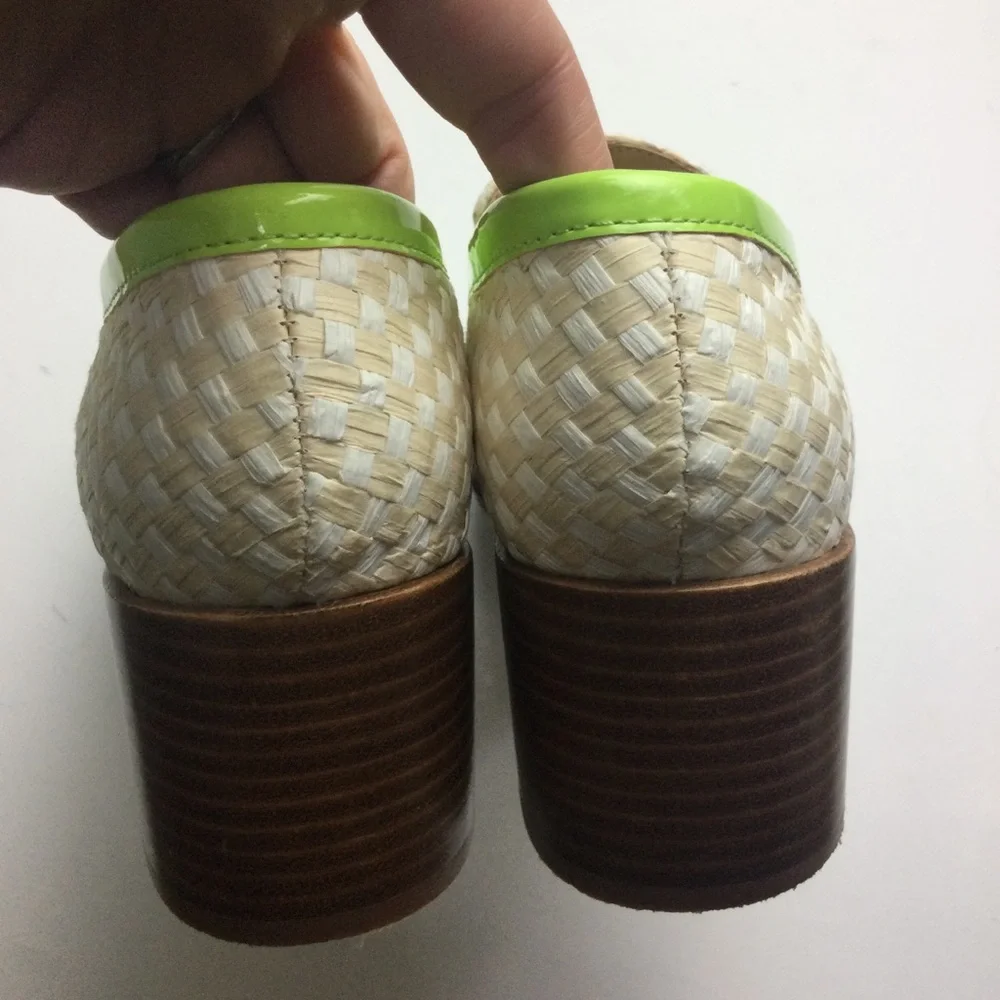 Urban Outfitters Lexi Woven Checkerboard Faux Patent Square Toe Heeled Loafers - Picture 4 of 12